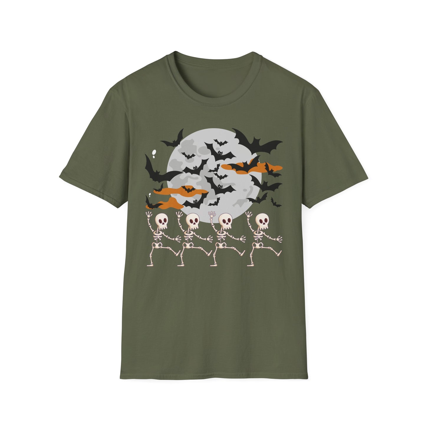 Halloween Skeleton Dance T-Shirt, Unisex Tee for Halloween Parties, Spooky Season Shirt, Cute Skeleton Design, Fun Graphic Tee