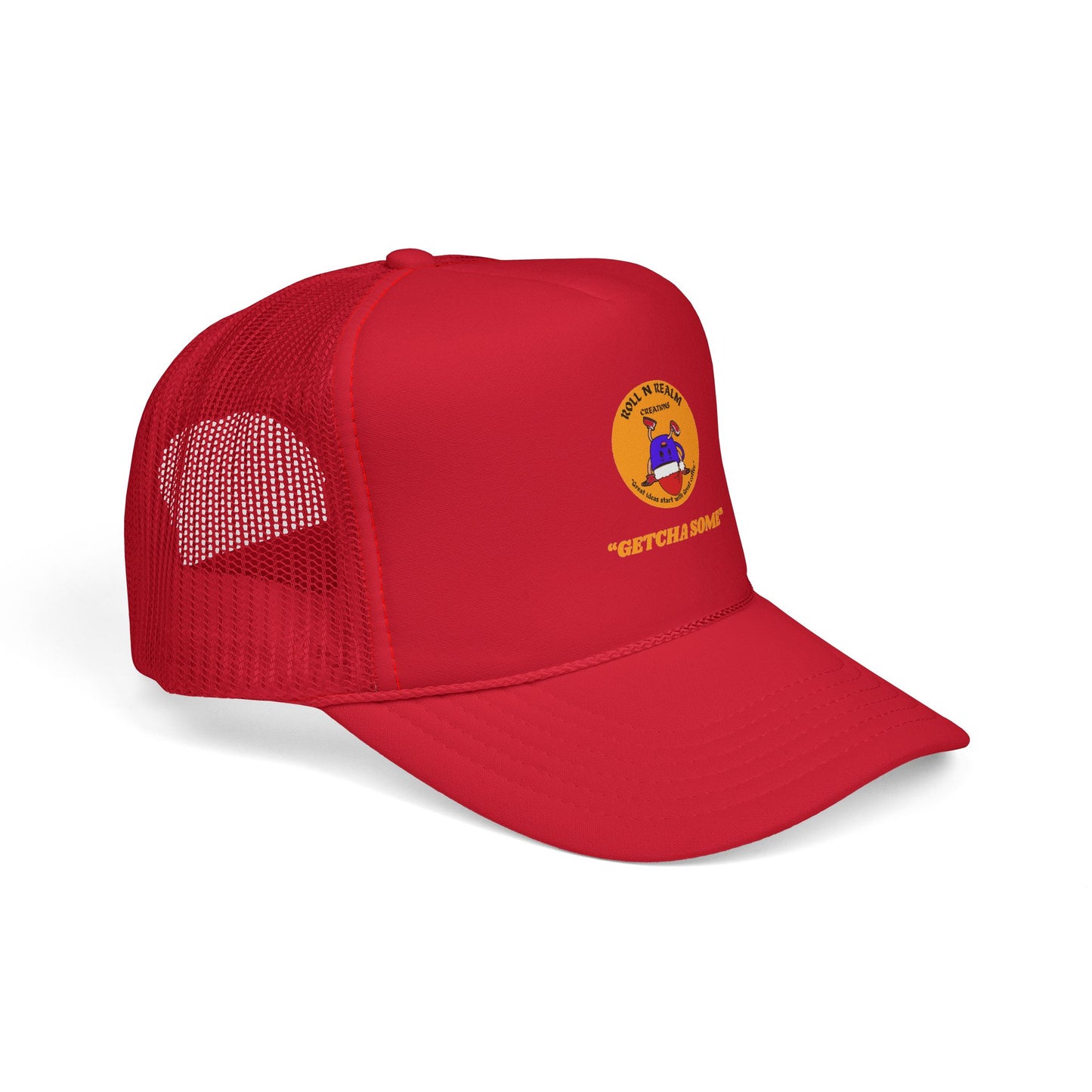 Roll R Rean's Ranch logo Trucker Cap | Red Mesh Trucker Hat