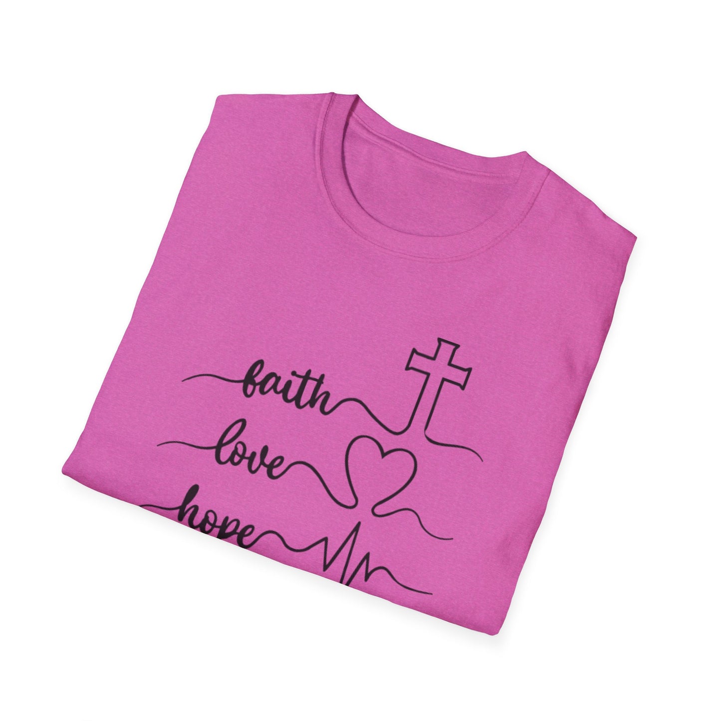 Faith Love Hope Unisex Softstyle T-Shirt, Christian Gifts, Inspirational Tee, Casual Wear, Perfect for Church, Coffee Lovers