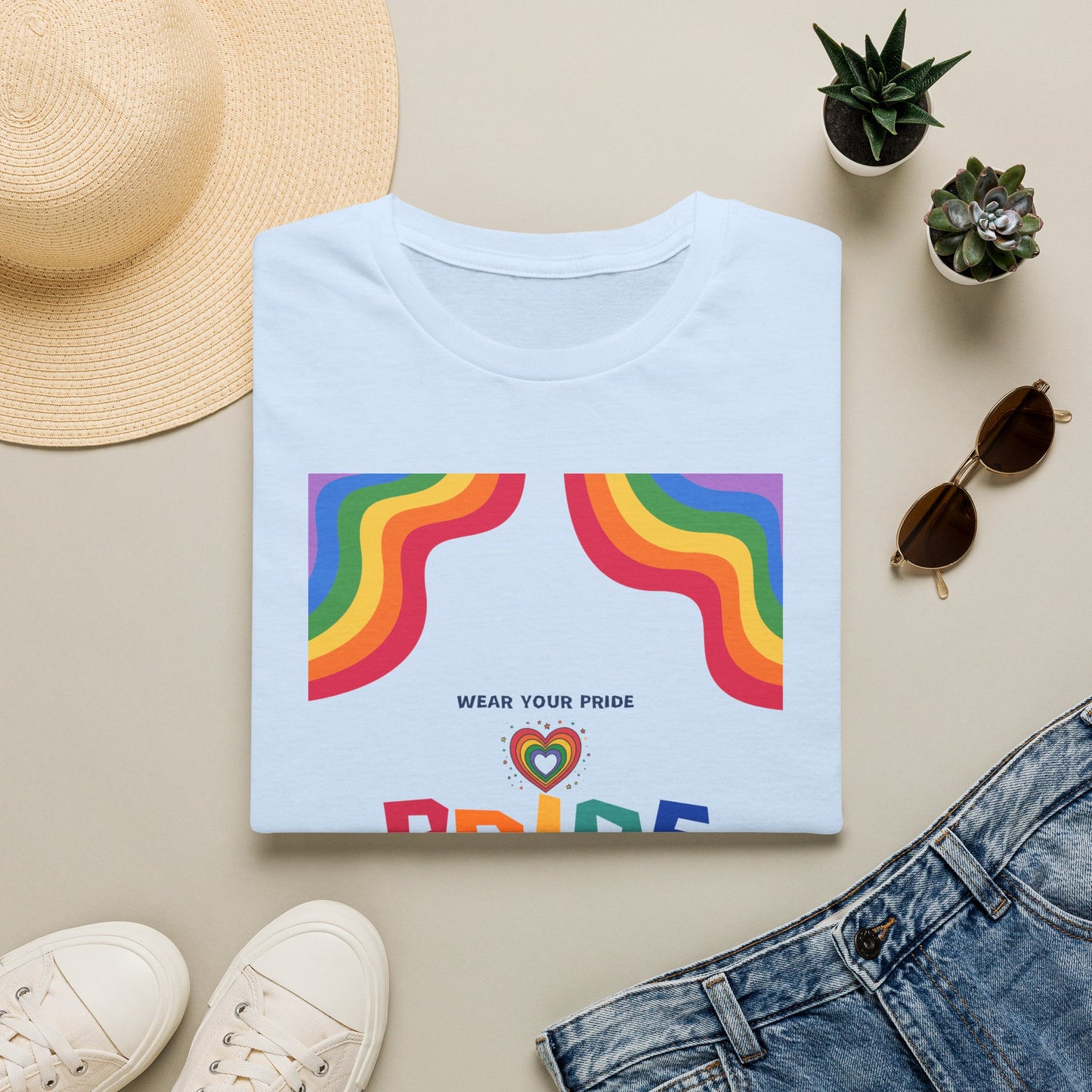 Rainbow Pride heart graphic T-Shirt | Wear Your Pride slogan