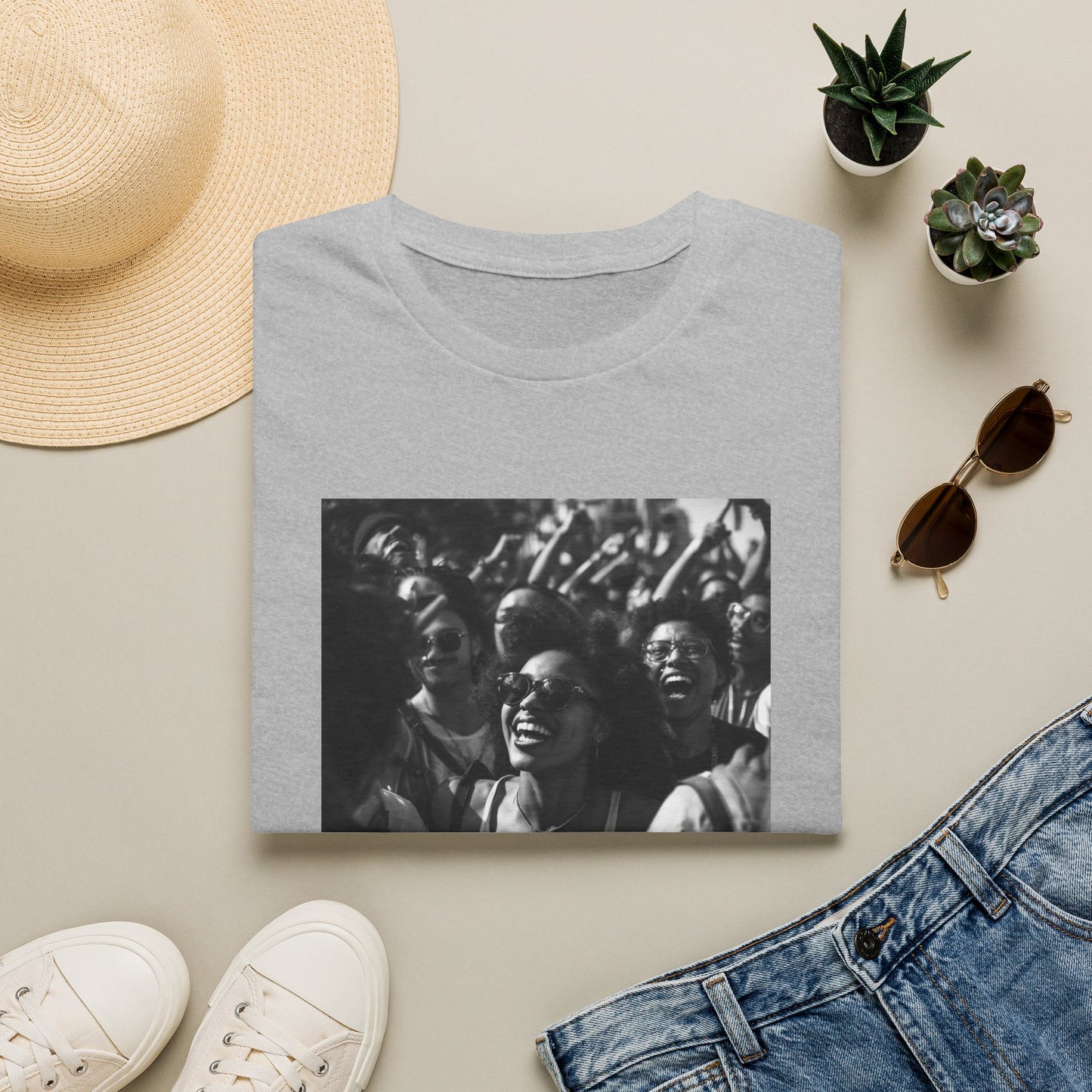 Celebrate Love T-Shirt | Black and White Crowd Photo, Yellow Text