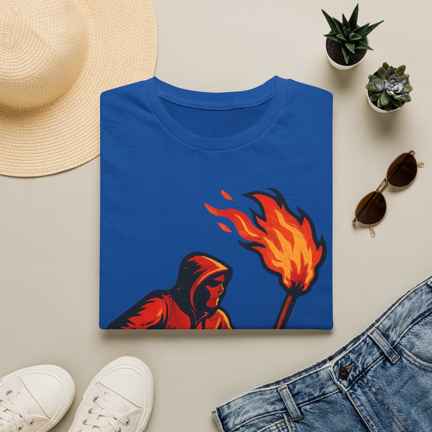 Hooded Figure with Torch T-Shirt | Flame Riot Graphic Tee