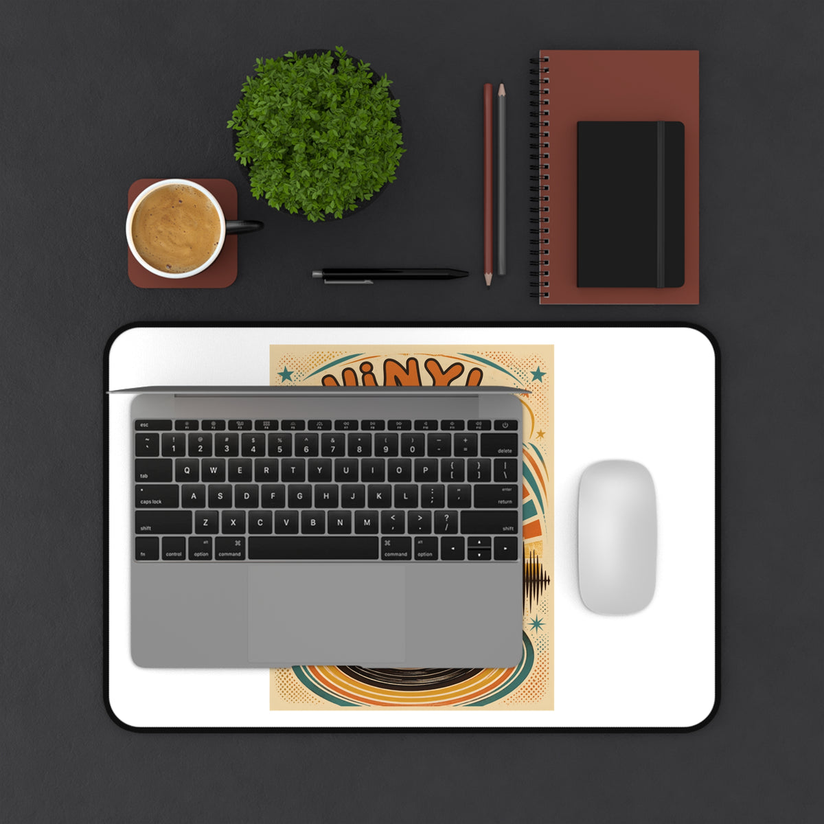 Vinyl Vibes record stack Desk Mat | Retro music poster