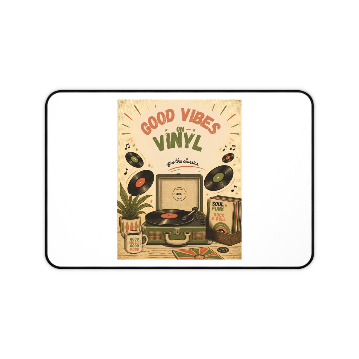 Good Vibes on Vinyl record player Desk Mat | Retro Music Home Office
