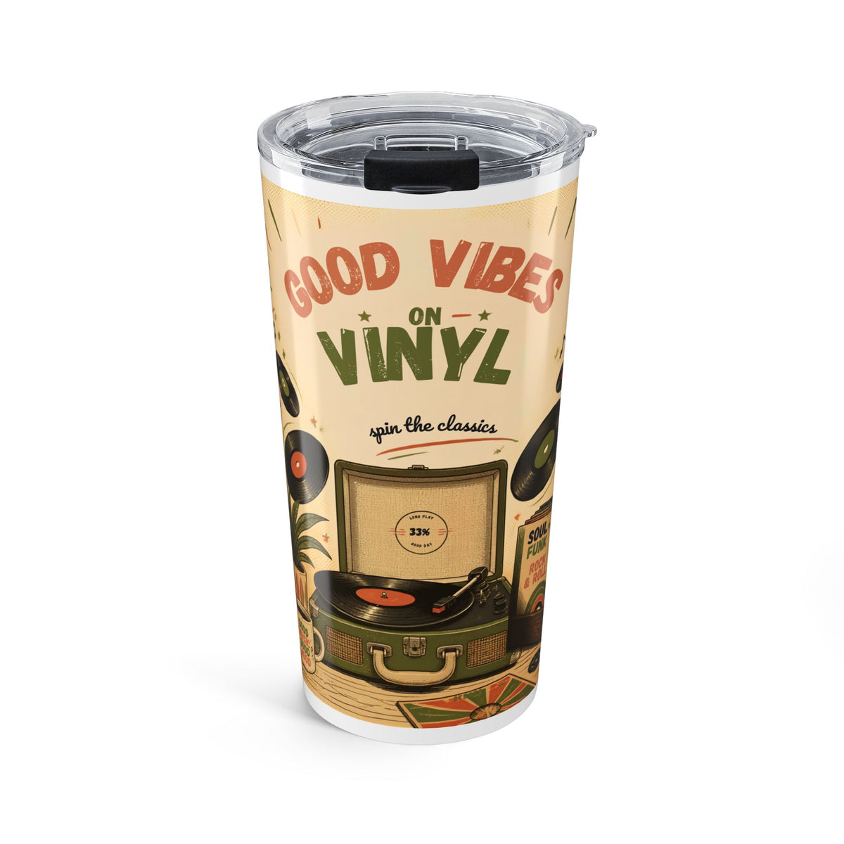 Good Vibes on Vinyl Tumbler 20oz | Retro Record Player Design