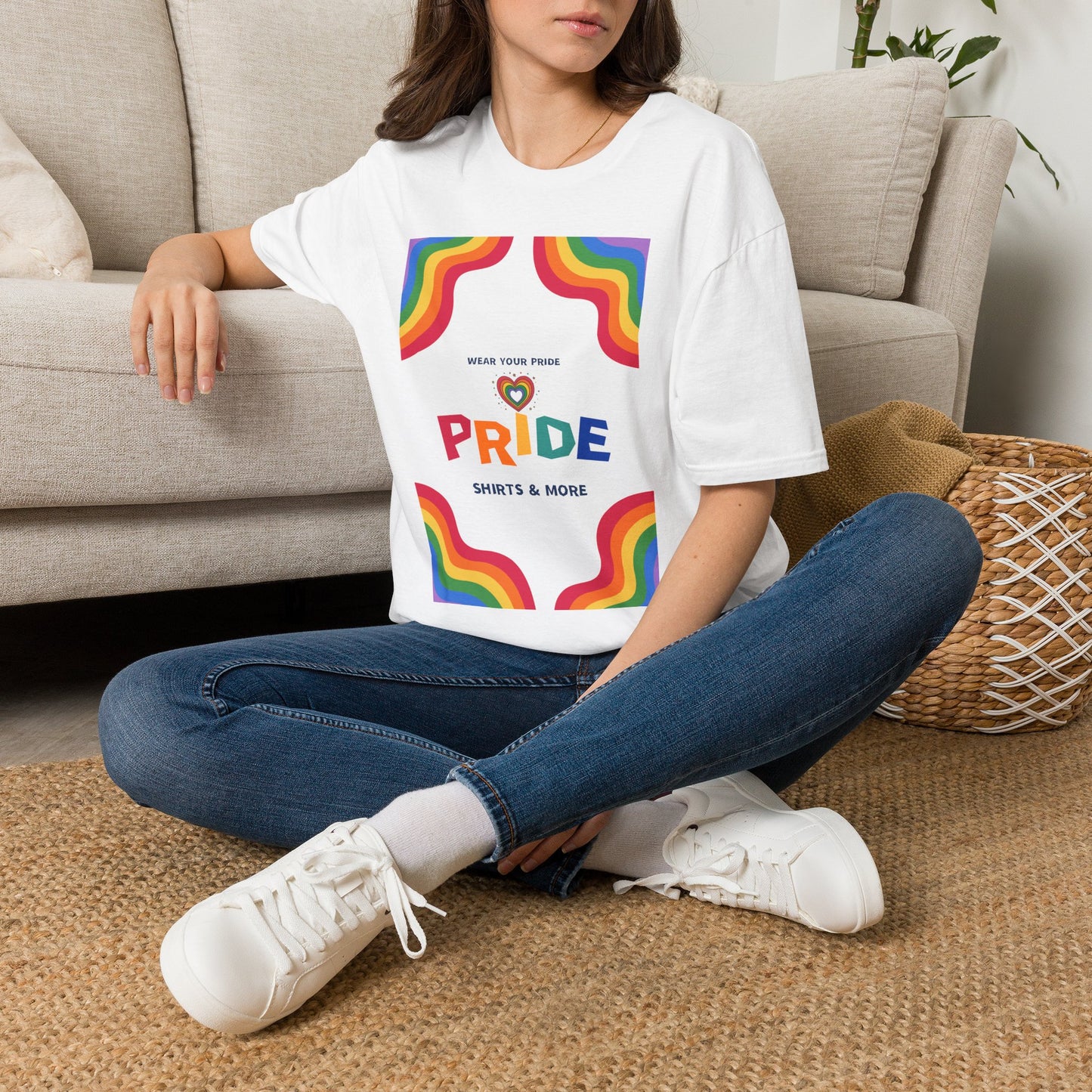Rainbow Pride heart graphic T-Shirt | Wear Your Pride slogan