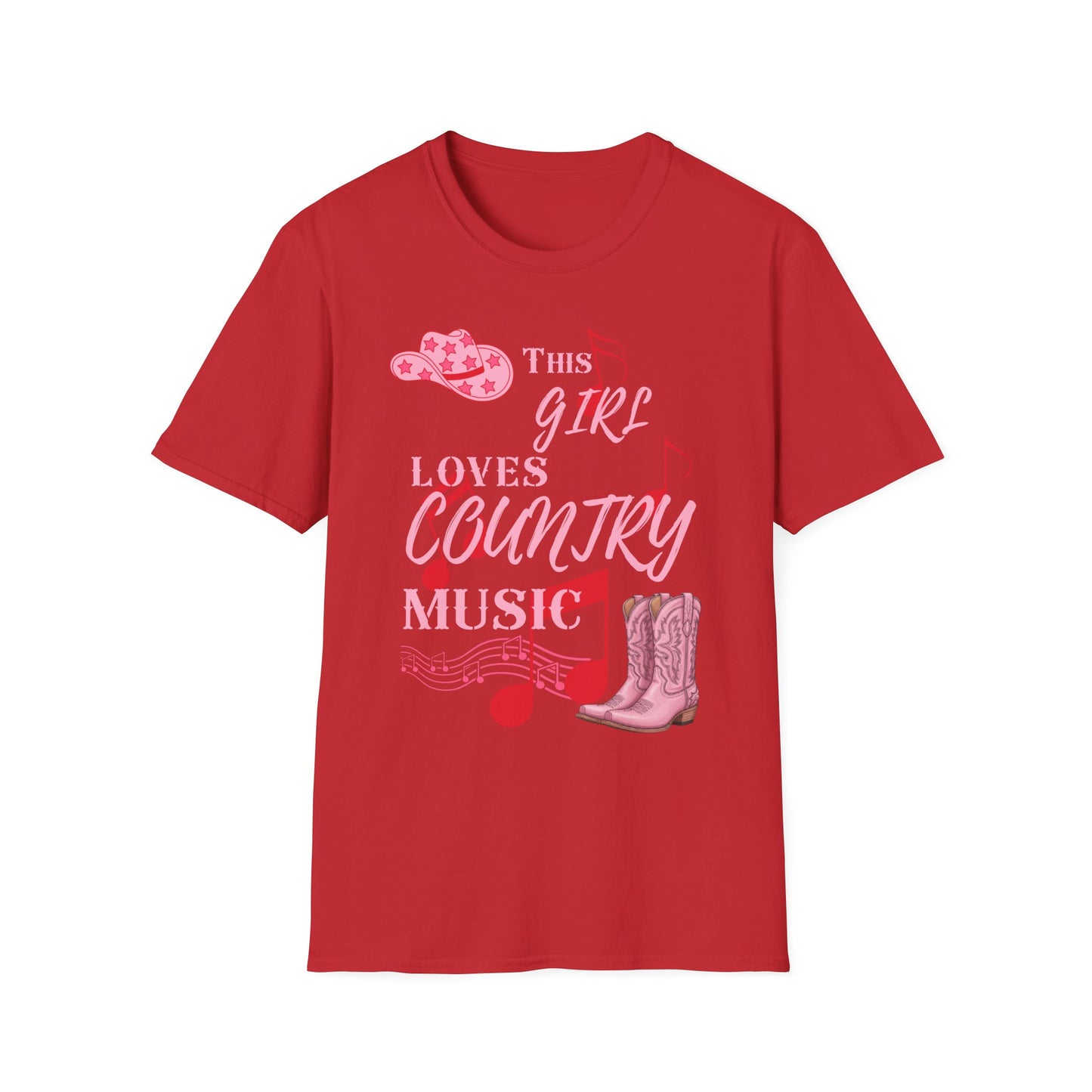 This Girl Loves Country Music T-Shirt | Pink Cowboy Hat Boots Musical Notes