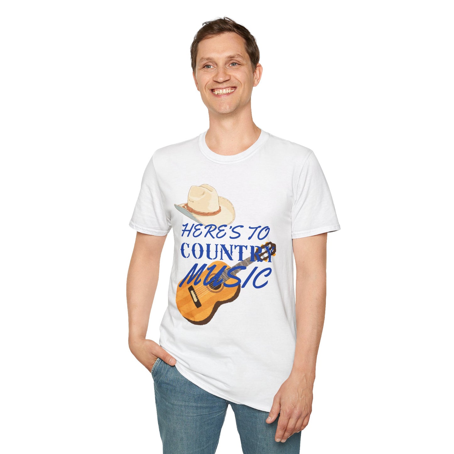 Heres to Country Music TShirt  Cowboy Hat & Guitar Design