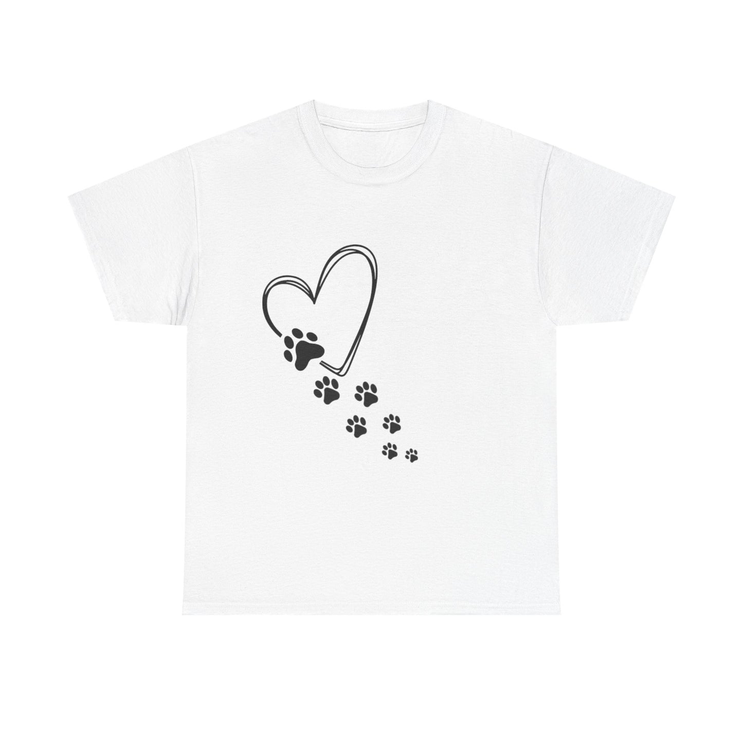 Paw Print Heart Unisex Heavy Cotton Tee, Pet Lover Gift, Animal Adoption Awareness, Dog Mom Shirt, Casual Everyday Wear, Perfect for