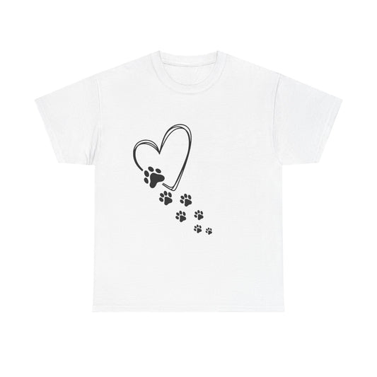 Paw Print Heart Unisex Heavy Cotton Tee, Pet Lover Gift, Animal Adoption Awareness, Dog Mom Shirt, Casual Everyday Wear, Perfect for