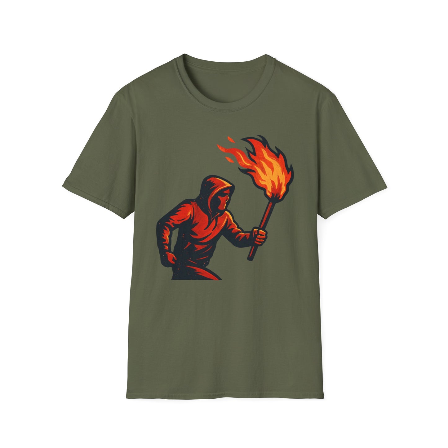 Hooded Figure with Torch T-Shirt | Flame Riot Graphic Tee