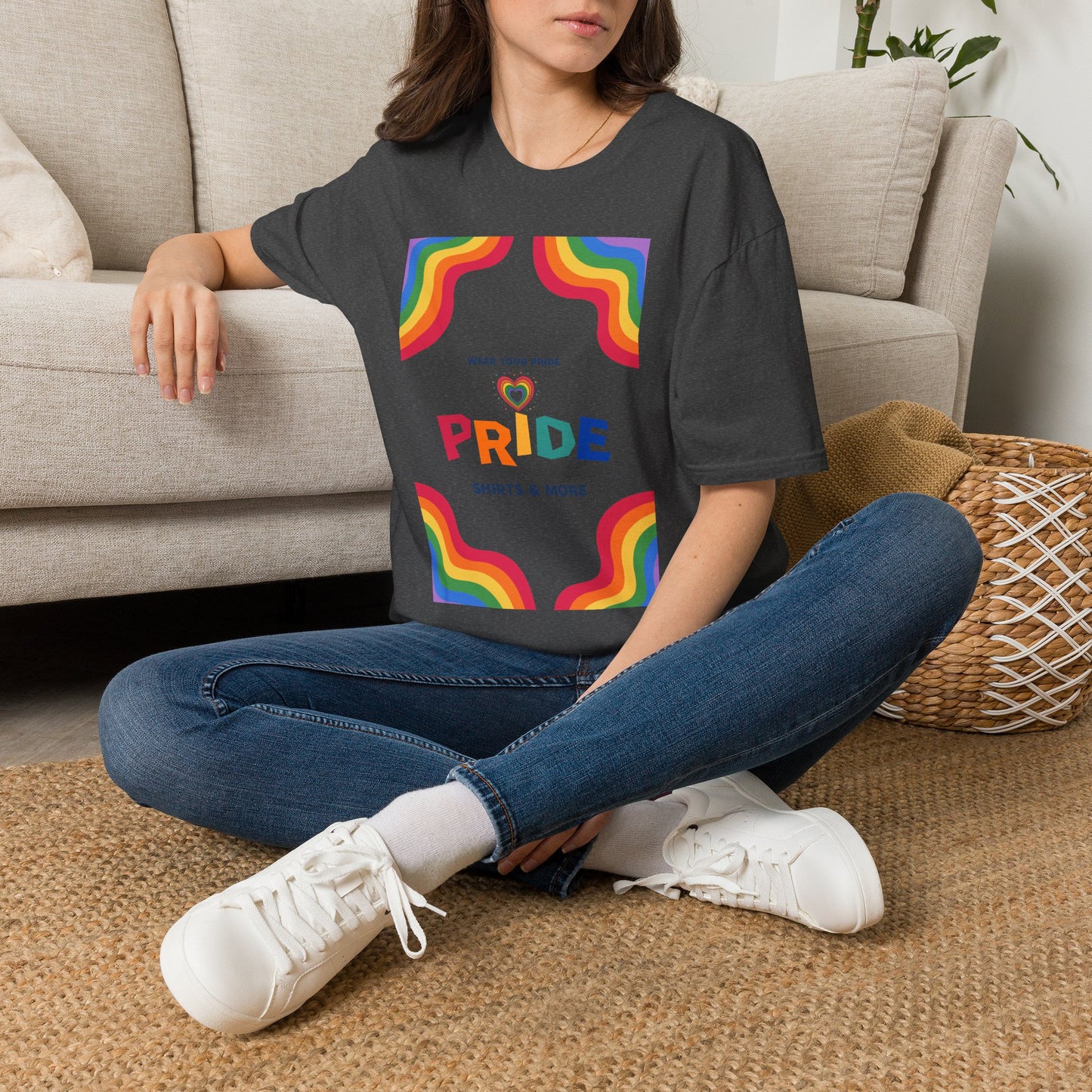 Rainbow Pride heart graphic T-Shirt | Wear Your Pride slogan