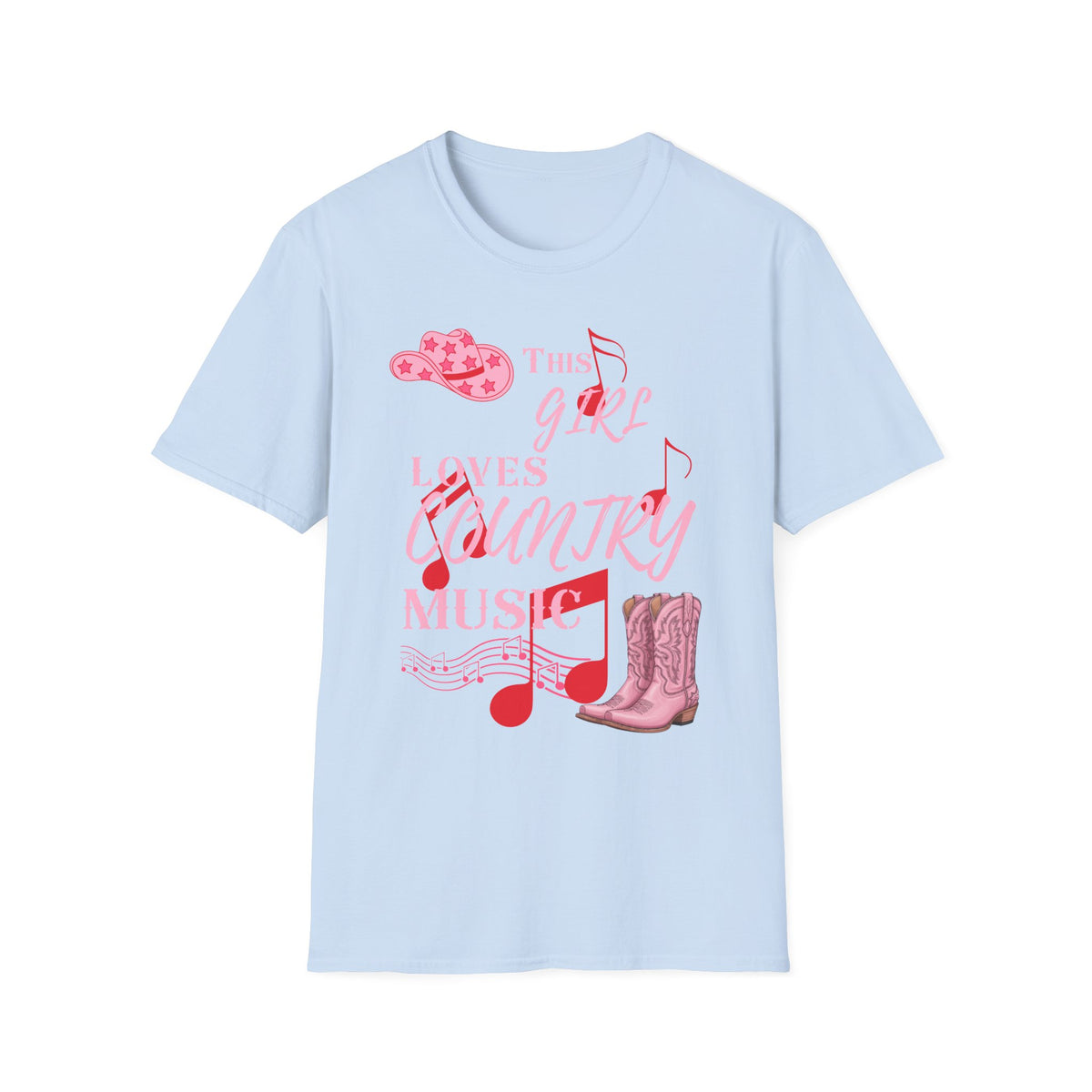 This Girl Loves Country Music T-Shirt | Pink Cowboy Hat Boots Musical Notes