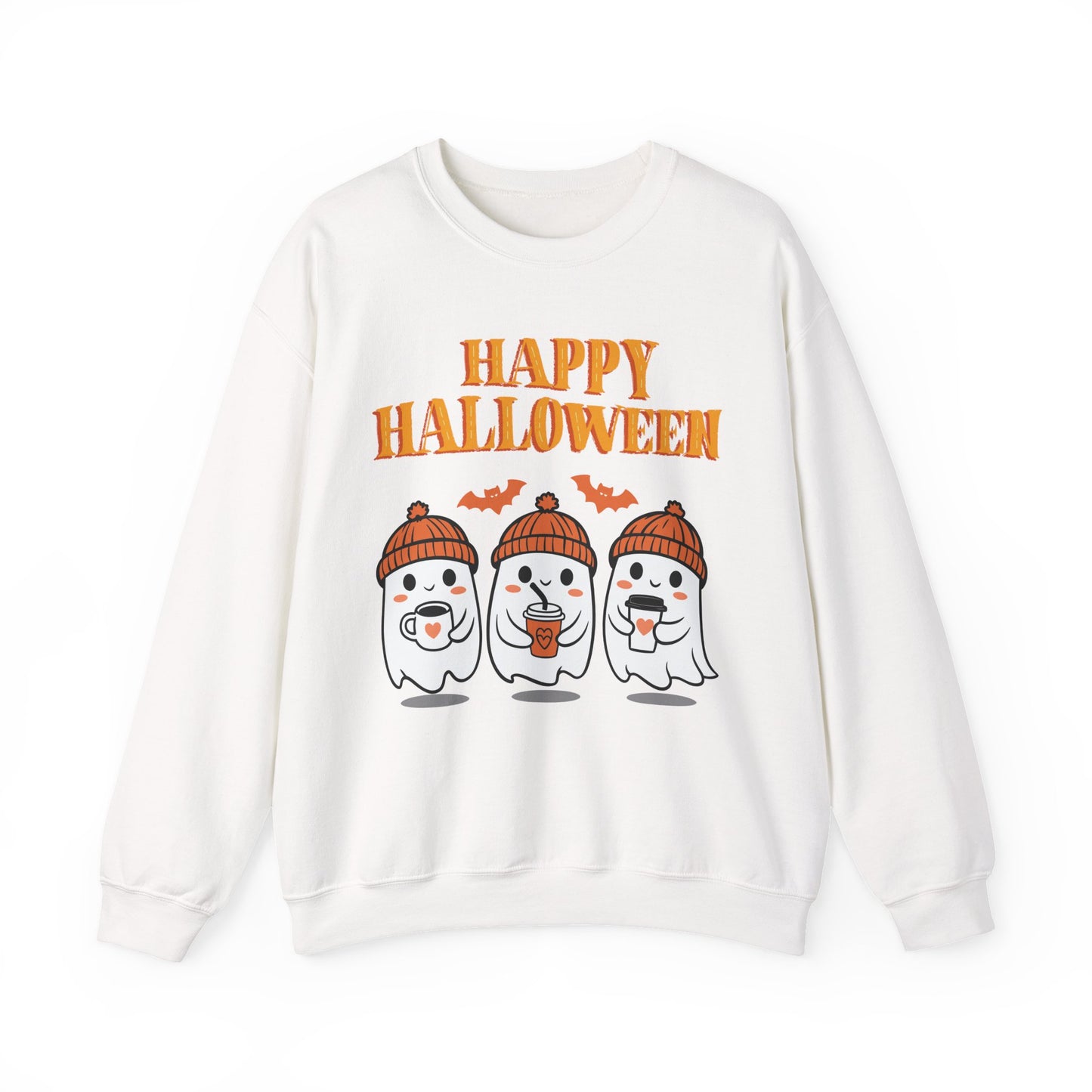 Happy Halloween Ghosts Crewneck Sweatshirt, Cozy Fall Apparel, Unisex Halloween Sweatshirt, Spooky Season Gift, Cute Pumpkin Design
