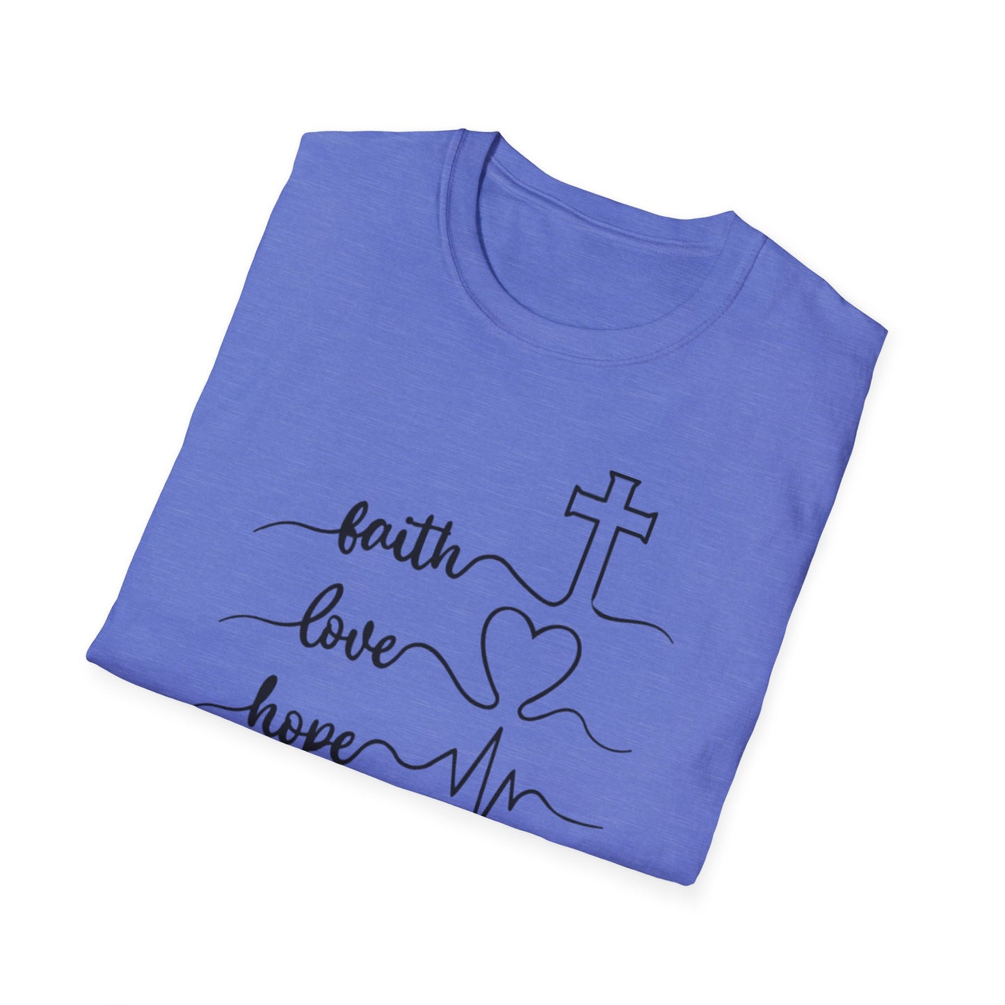 Faith Love Hope Unisex Softstyle T-Shirt, Christian Gifts, Inspirational Tee, Casual Wear, Perfect for Church, Coffee Lovers