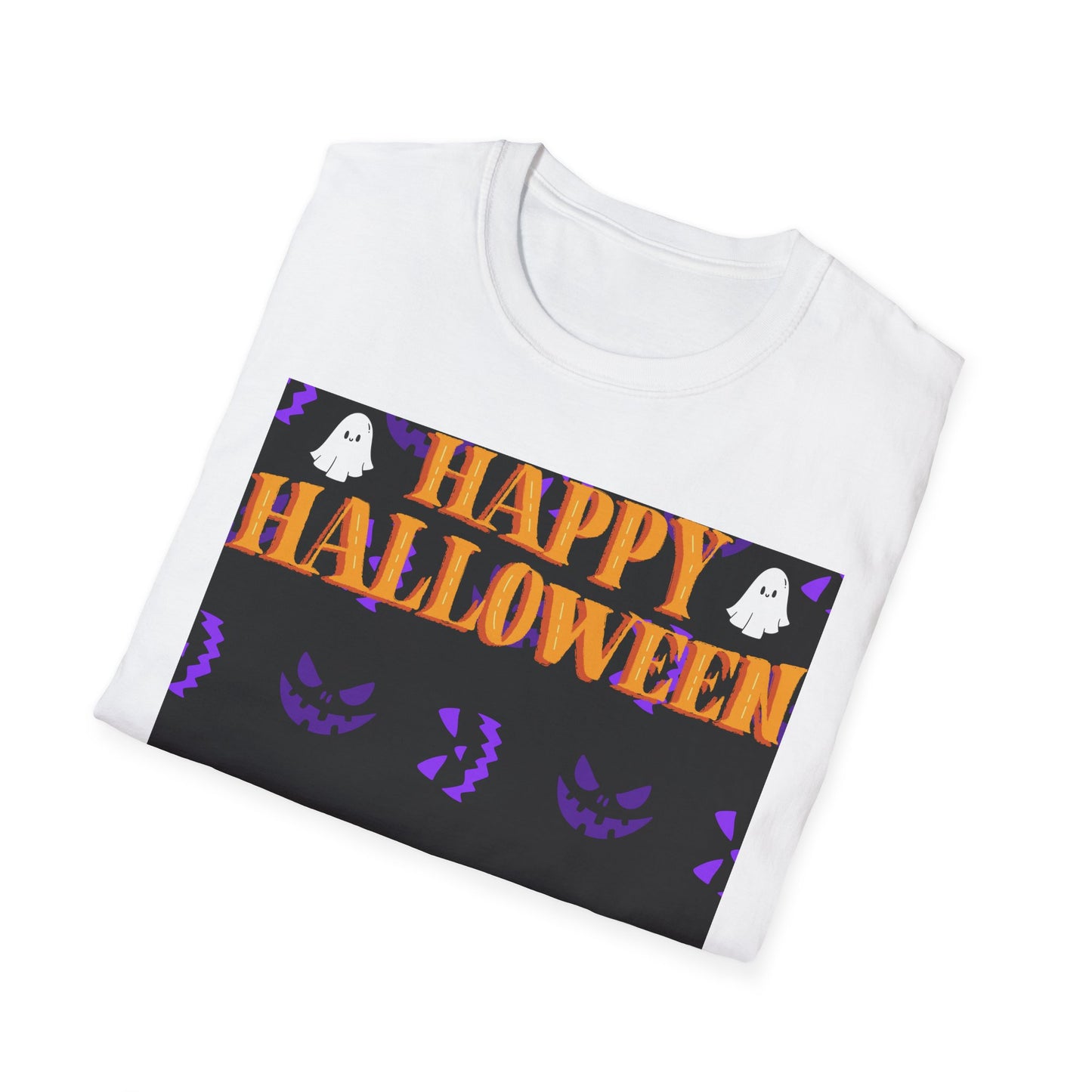 Halloween-Themed Unisex Softstyle T-Shirt, Spooky Fun Shirt, Ghost and Pumpkin Tee, Seasonal Apparel, Festive Gift, Halloween Costume