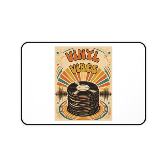 Vinyl Vibes record stack Desk Mat | Retro music poster