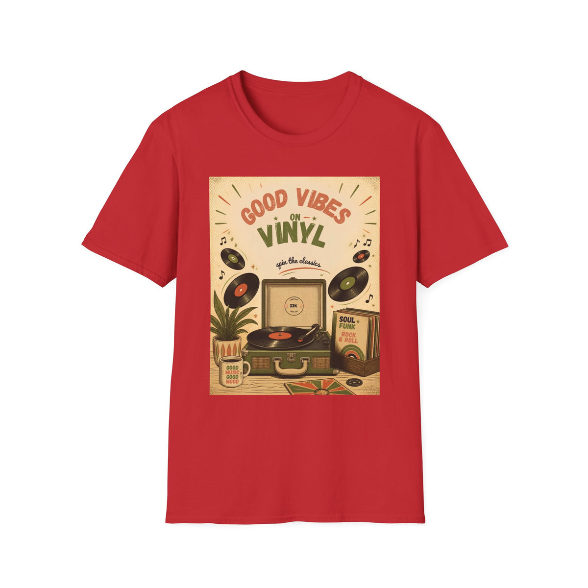 Good Vibes on Vinyl T-Shirt | Retro Record Player Design