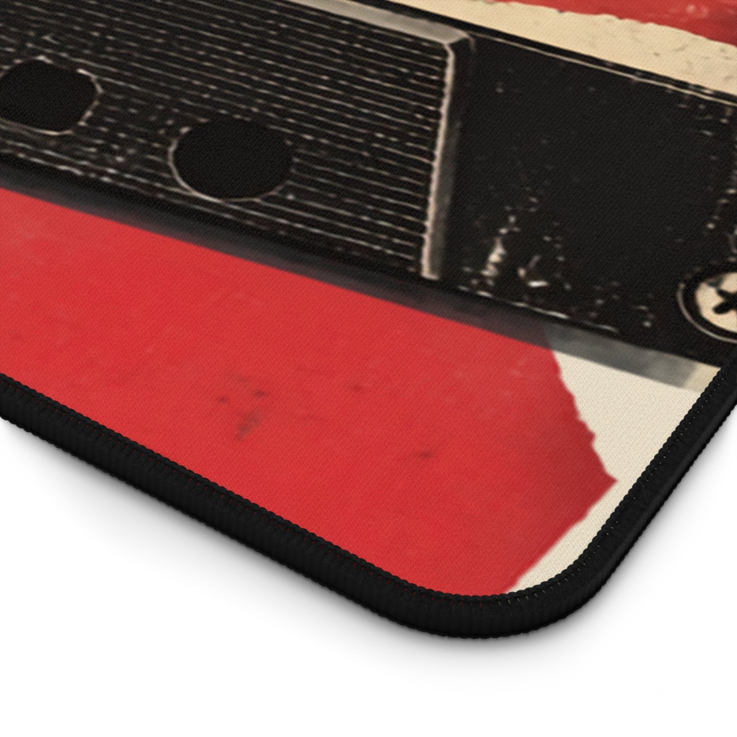 Retro Cassette Tape Desk Mat | Vintage Audio, Red Black Graphic