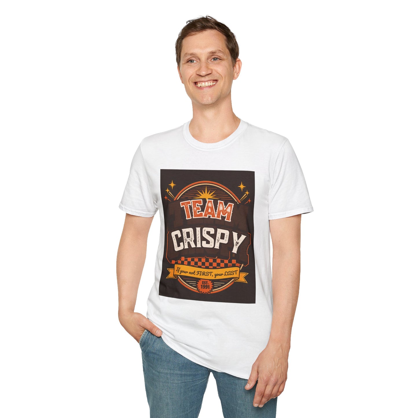 Team Crispy T-Shirt | Retro Badge Snack Lover Tee
