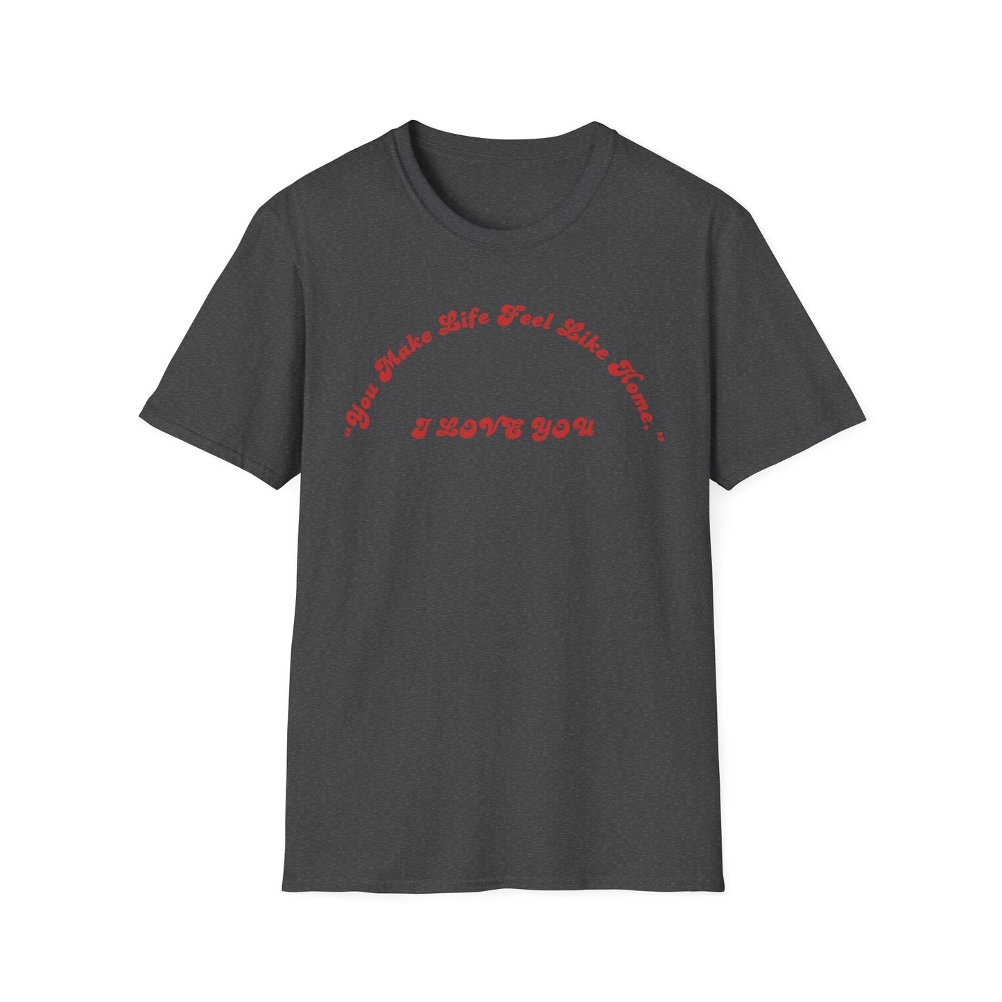 I Love You Graphic Tee — Romantic Red Script Chest Shirt