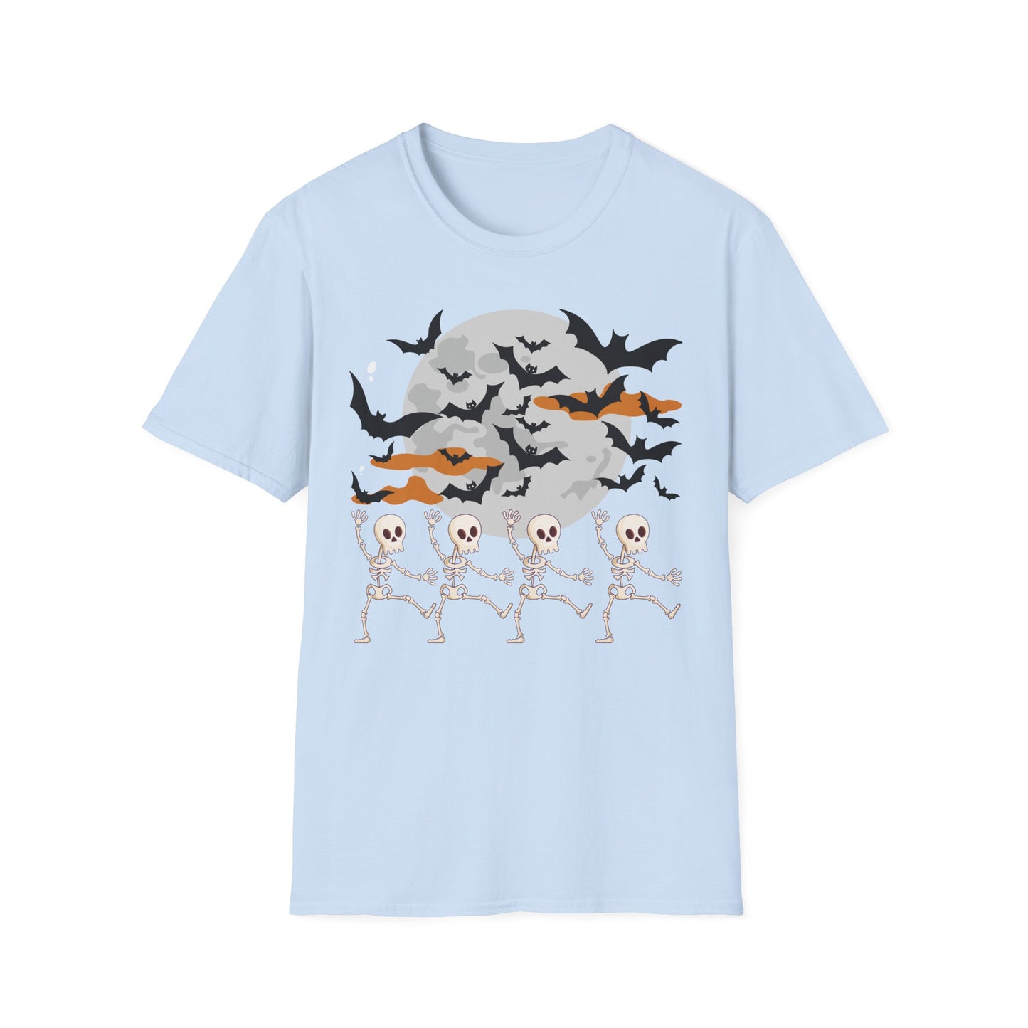 Halloween Skeleton Dance T-Shirt, Unisex Tee for Halloween Parties, Spooky Season Shirt, Cute Skeleton Design, Fun Graphic Tee