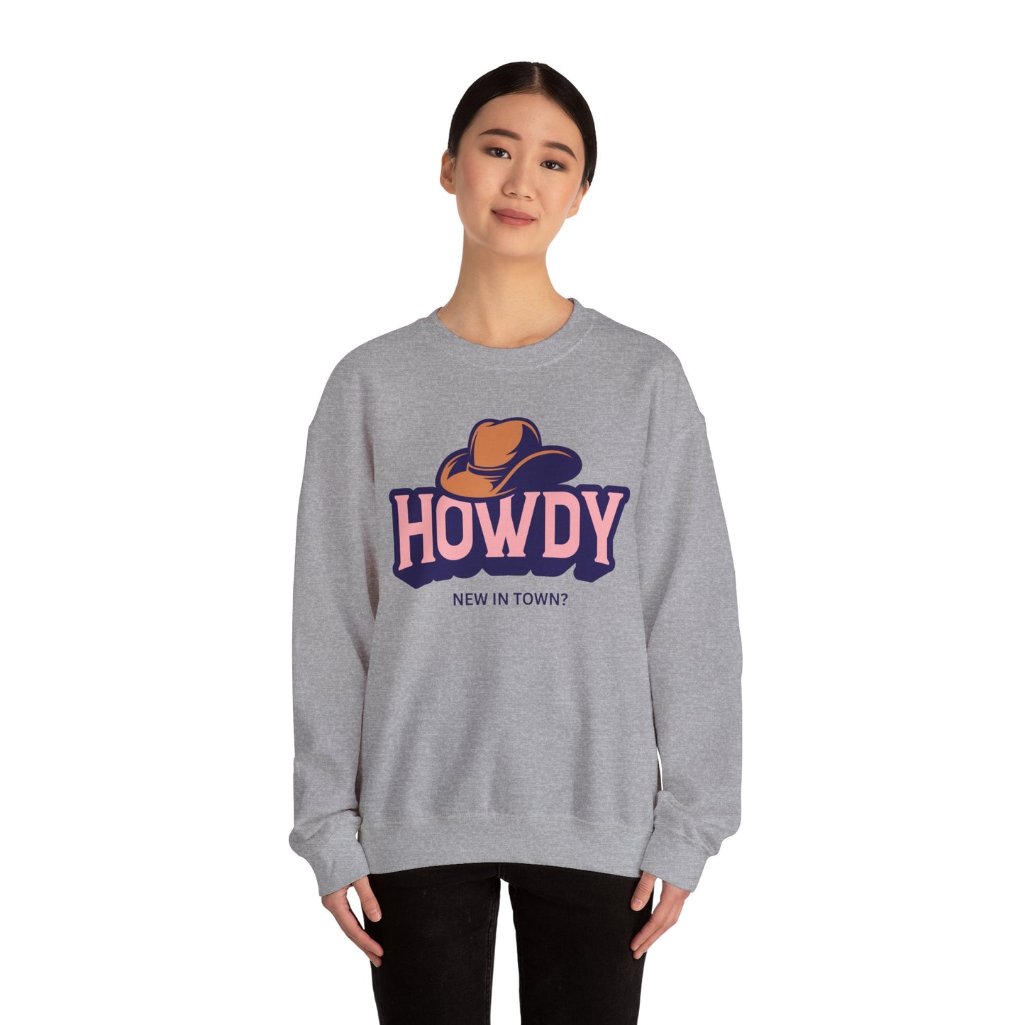 Howdy Cowboy Hat crewneck sweatshirt | Western graphic, New in Town text
