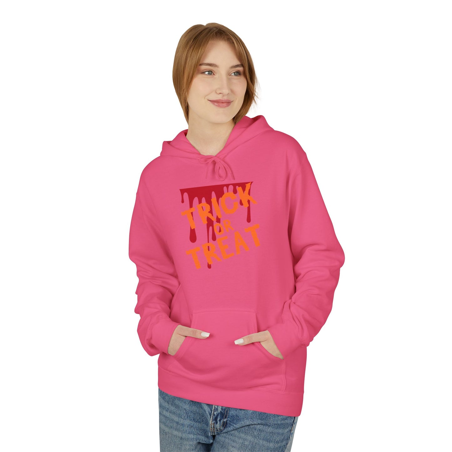 Trick or Treat Fleece Hoodie, Halloween Hoodie, Unisex Pullover, Cozy Fall Layer, Spooky Sweatshirt, Festival Apparel