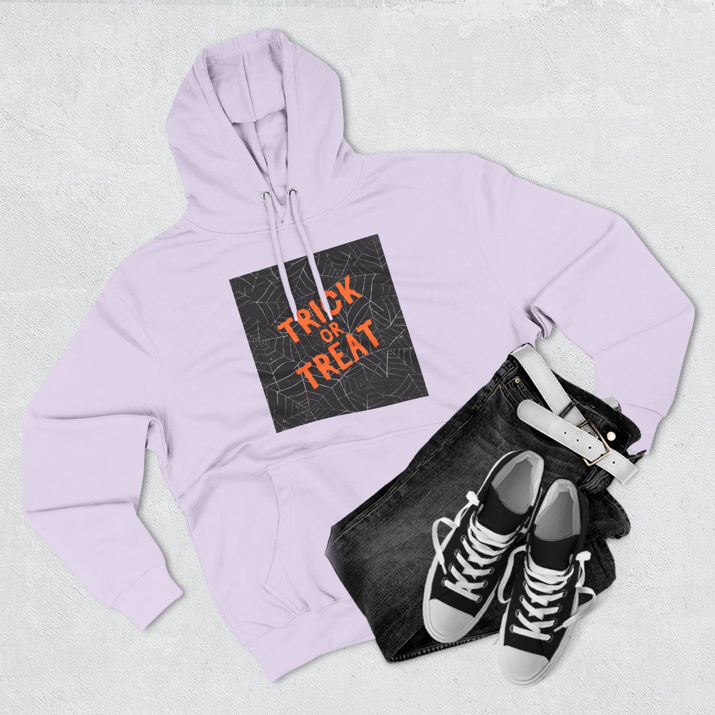Halloween Trick or Treat Fleece Hoodie, Cozy Fall Apparel, Perfect for Costume Parties, Autumn Chill, Ghostly Gatherings, Comfortable Gift