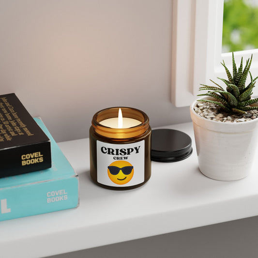 Crispy Crew Scented Soy Candle - Amber Jar, Relaxing Home Decor, Emoji Gift, Party Favors, Self-Care Essentials