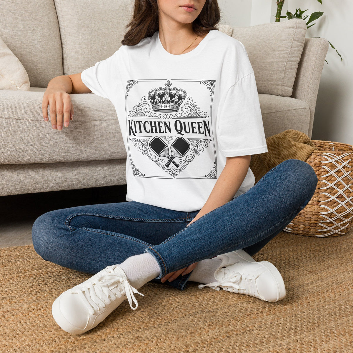 Kitchen Queen T-Shirt | Crown, Spatula, Vintage Scroll Design