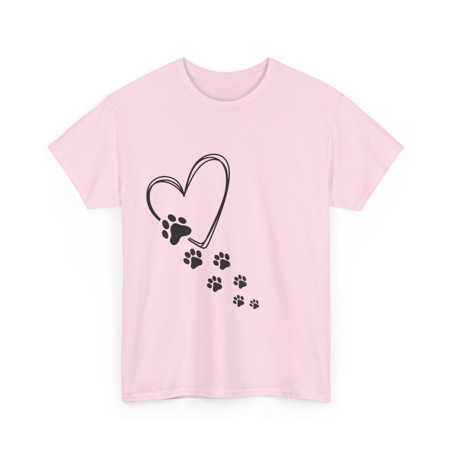 Paw Print Heart Unisex Heavy Cotton Tee, Pet Lover Gift, Animal Adoption Awareness, Dog Mom Shirt, Casual Everyday Wear, Perfect for