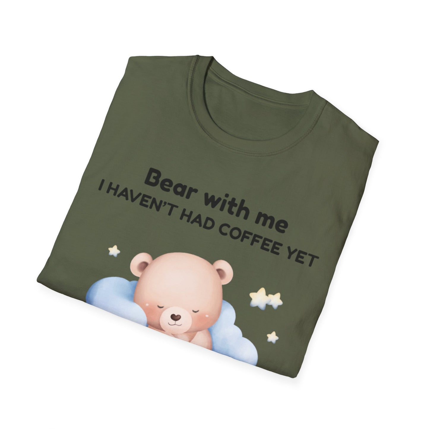 Cute Bear Coffee T-Shirt, Unisex Softstyle Tee, Perfect for Coffee Lovers, Gifts for Moms and Dads, Casual Everyday Wear, Birthday Gift