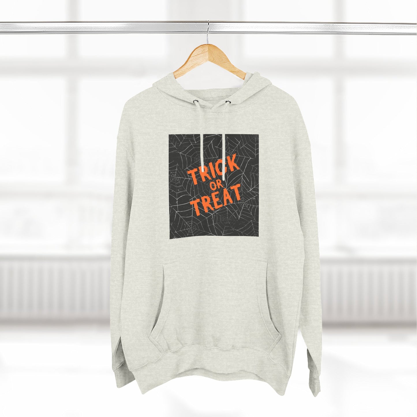 Halloween Trick or Treat Fleece Hoodie, Cozy Fall Apparel, Perfect for Costume Parties, Autumn Chill, Ghostly Gatherings, Comfortable Gift