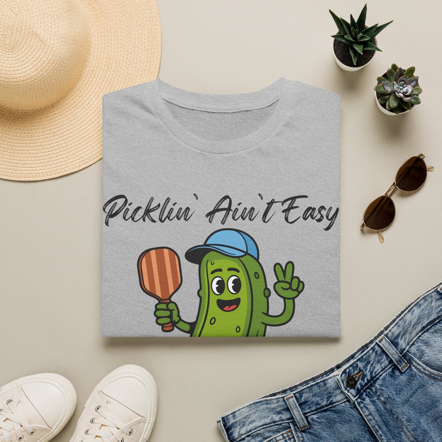 Picklin Ain't Easy Pickle Character T-Shirt | Cartoon Pickle with Paddle