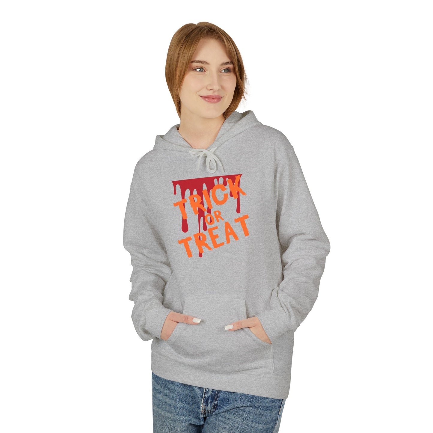 Trick or Treat Fleece Hoodie, Halloween Hoodie, Unisex Pullover, Cozy Fall Layer, Spooky Sweatshirt, Festival Apparel