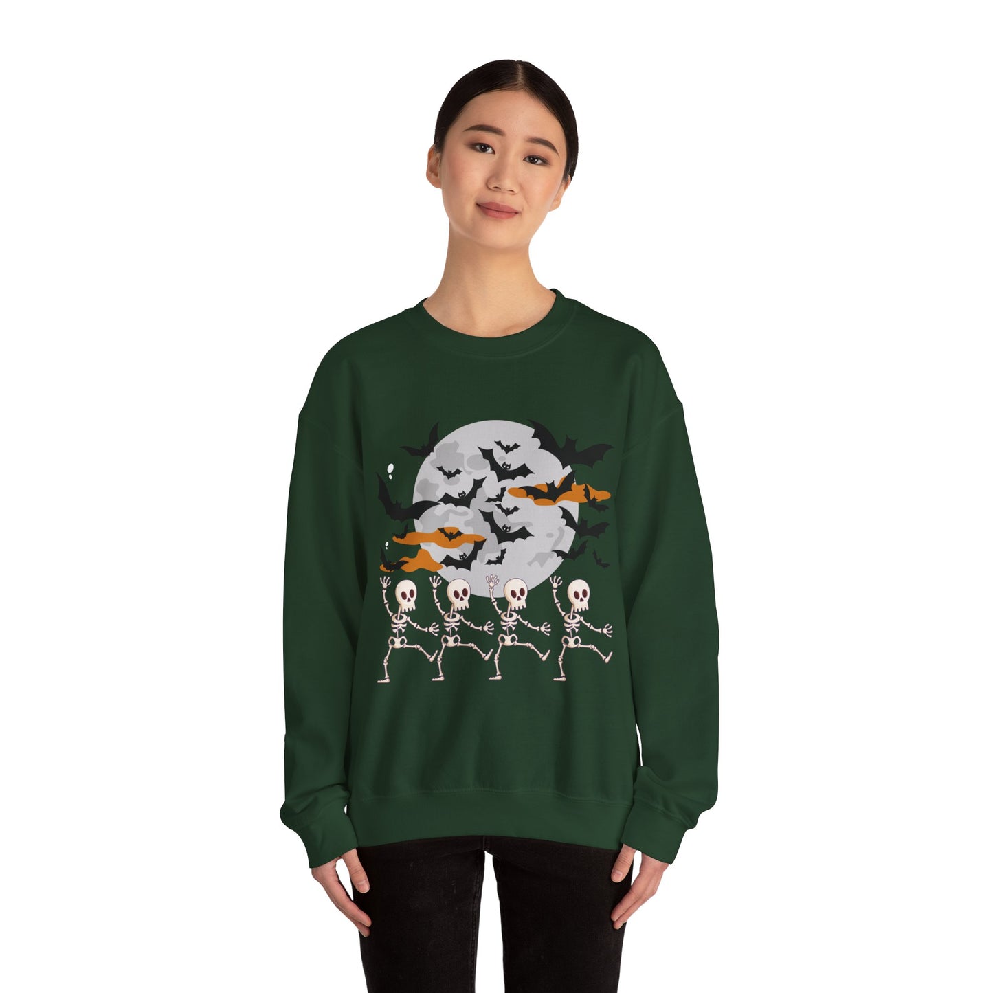 Spooky Skeleton Halloween Sweatshirt, Cozy Crewneck Pullover, Unisex Halloween Apparel, Fall Fashion, Perfect for Pumpkin Patches