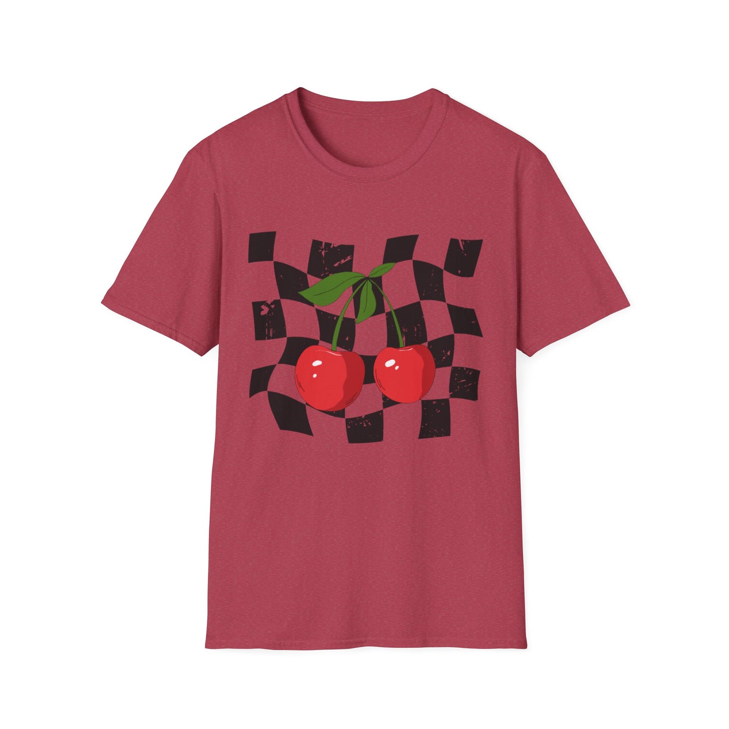 Cherry Checkered Graphic T-Shirt, Vintage Style Tee, Unisex Casual Apparel, Gifts for Car Lovers, Summer Streetwear
