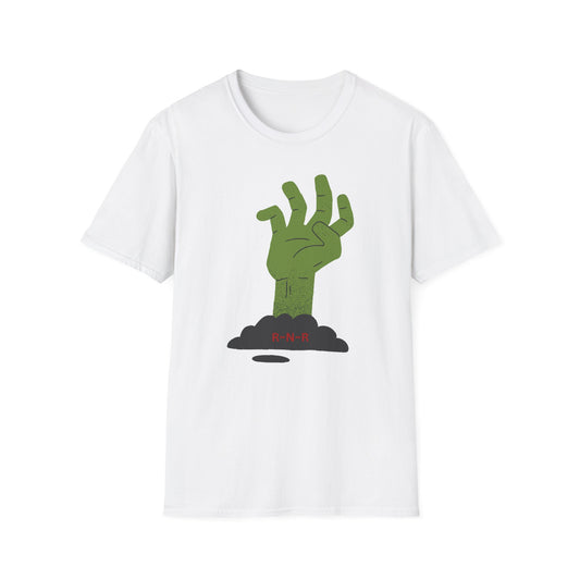 Zombie Hand Unisex Softstyle T-Shirt, Halloween Shirt, Casual Wear, Graphic Tee, Gift for Horror Fans, Spooky Apparel, Unisex Fashion