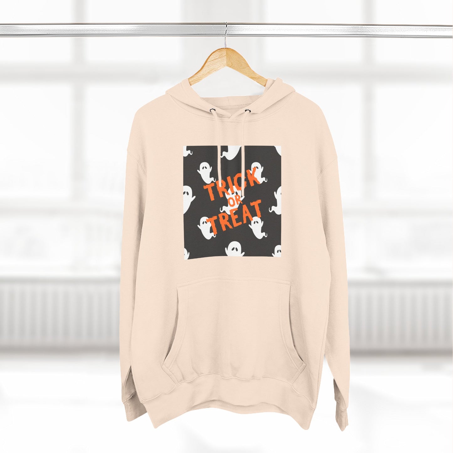Halloween Ghost Fleece Hoodie, Trick or Treat Hoodie, Cozy Sweatshirt, Spooky Apparel, Fall Fashion, Halloween Costume