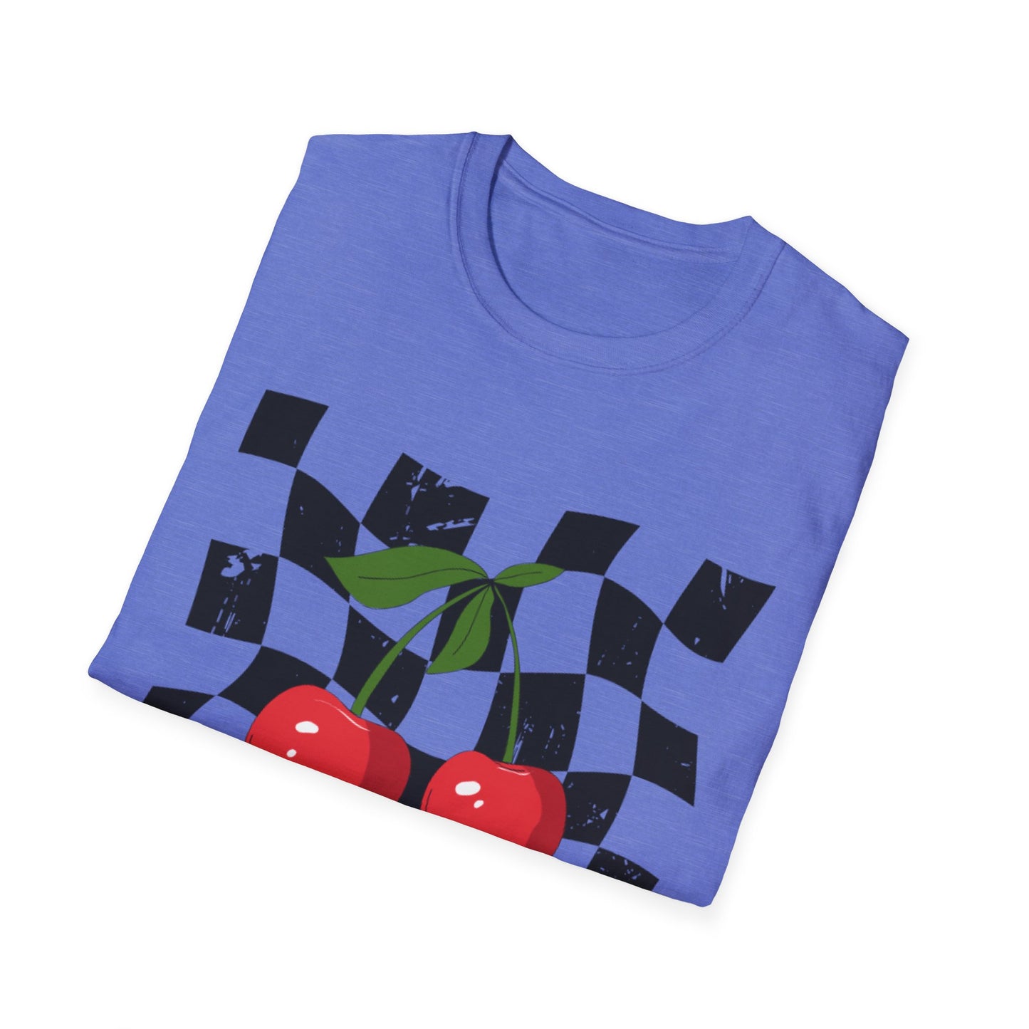 Cherry Checkered Graphic T-Shirt, Vintage Style Tee, Unisex Casual Apparel, Gifts for Car Lovers, Summer Streetwear