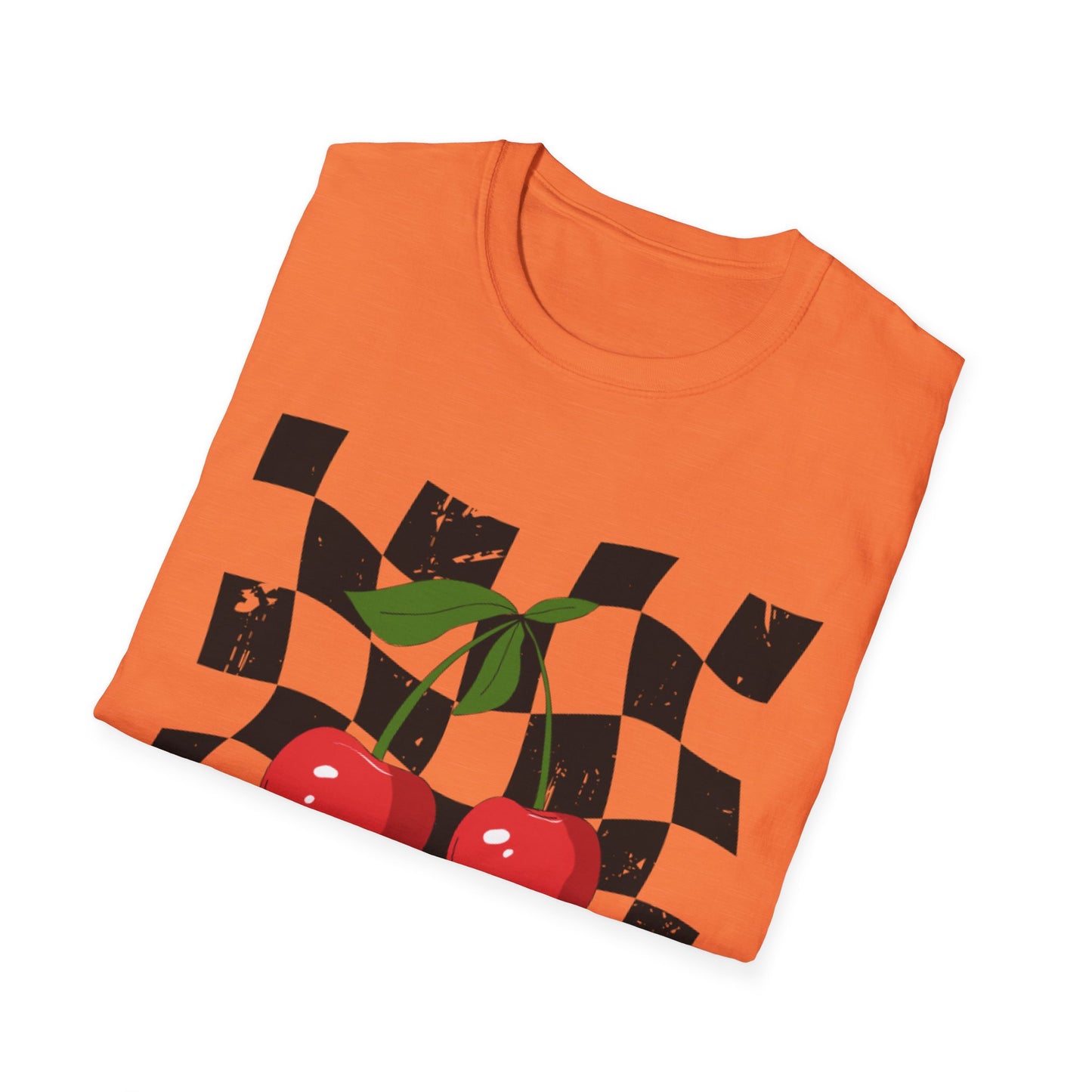 Cherry Checkered Graphic T-Shirt, Vintage Style Tee, Unisex Casual Apparel, Gifts for Car Lovers, Summer Streetwear