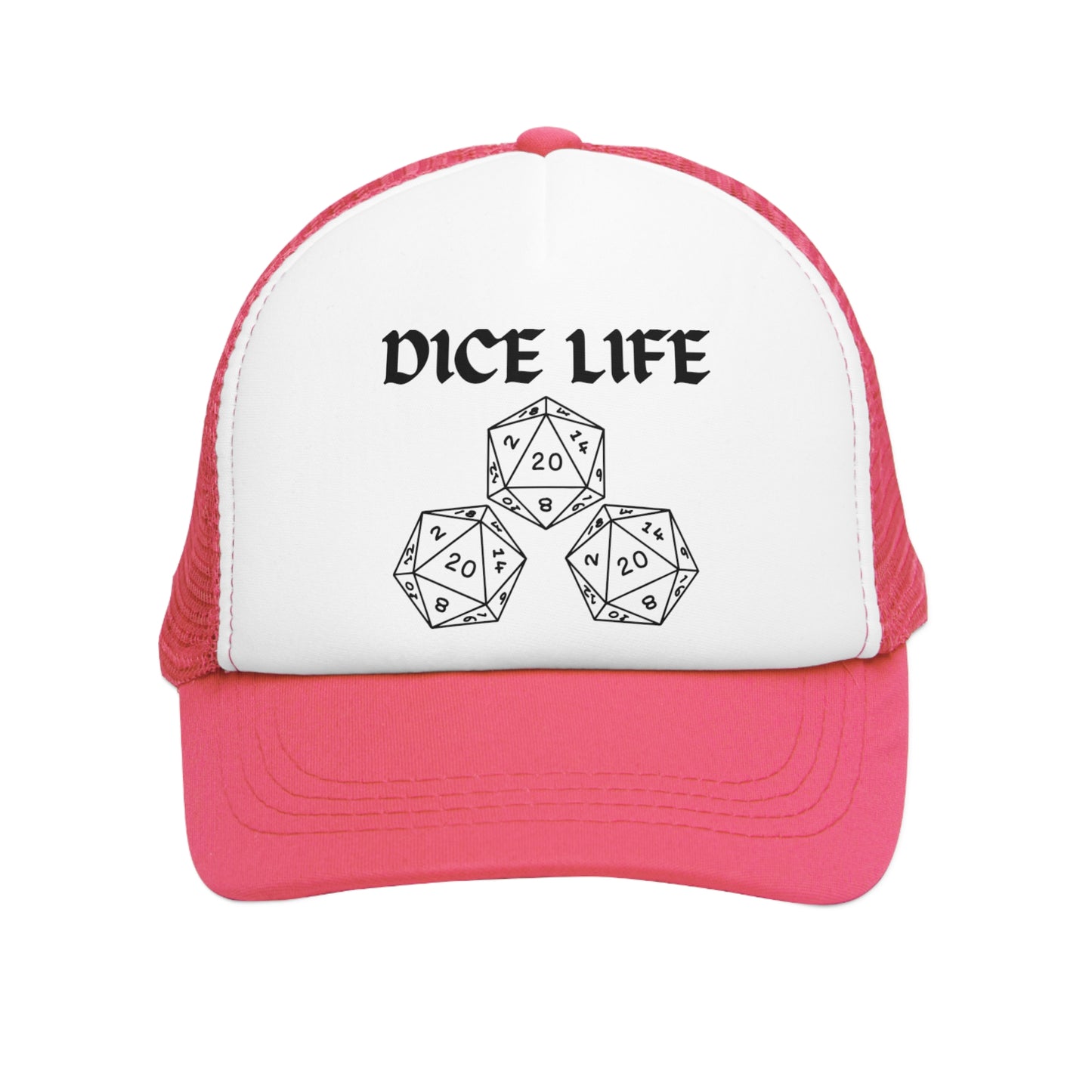 Dice Life Mesh Cap for Gamers, Trucker Hat for D&D Fans, Adjustable Snapback, Gift for Tabletop Enthusiasts, RPG Accessory