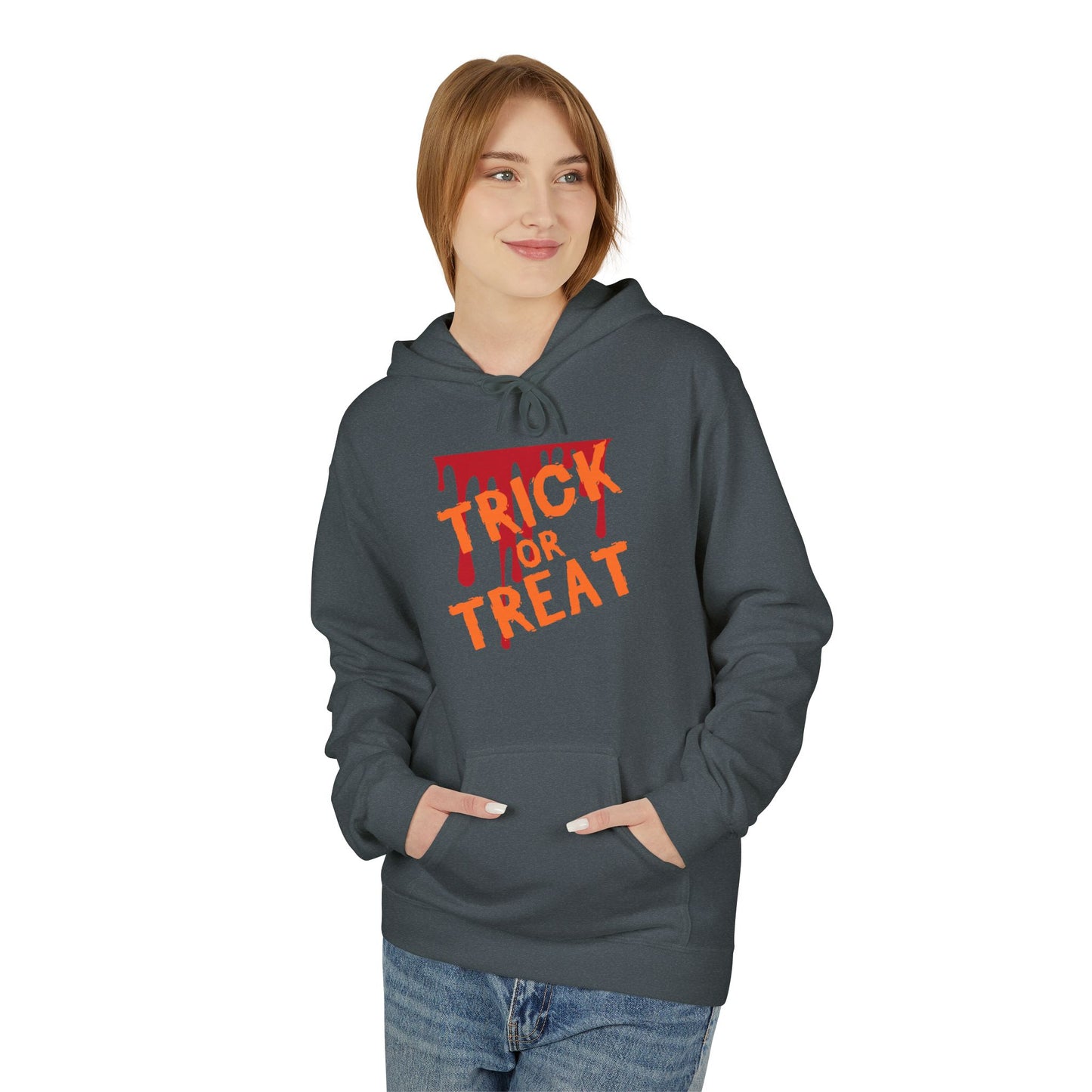 Trick or Treat Fleece Hoodie, Halloween Hoodie, Unisex Pullover, Cozy Fall Layer, Spooky Sweatshirt, Festival Apparel