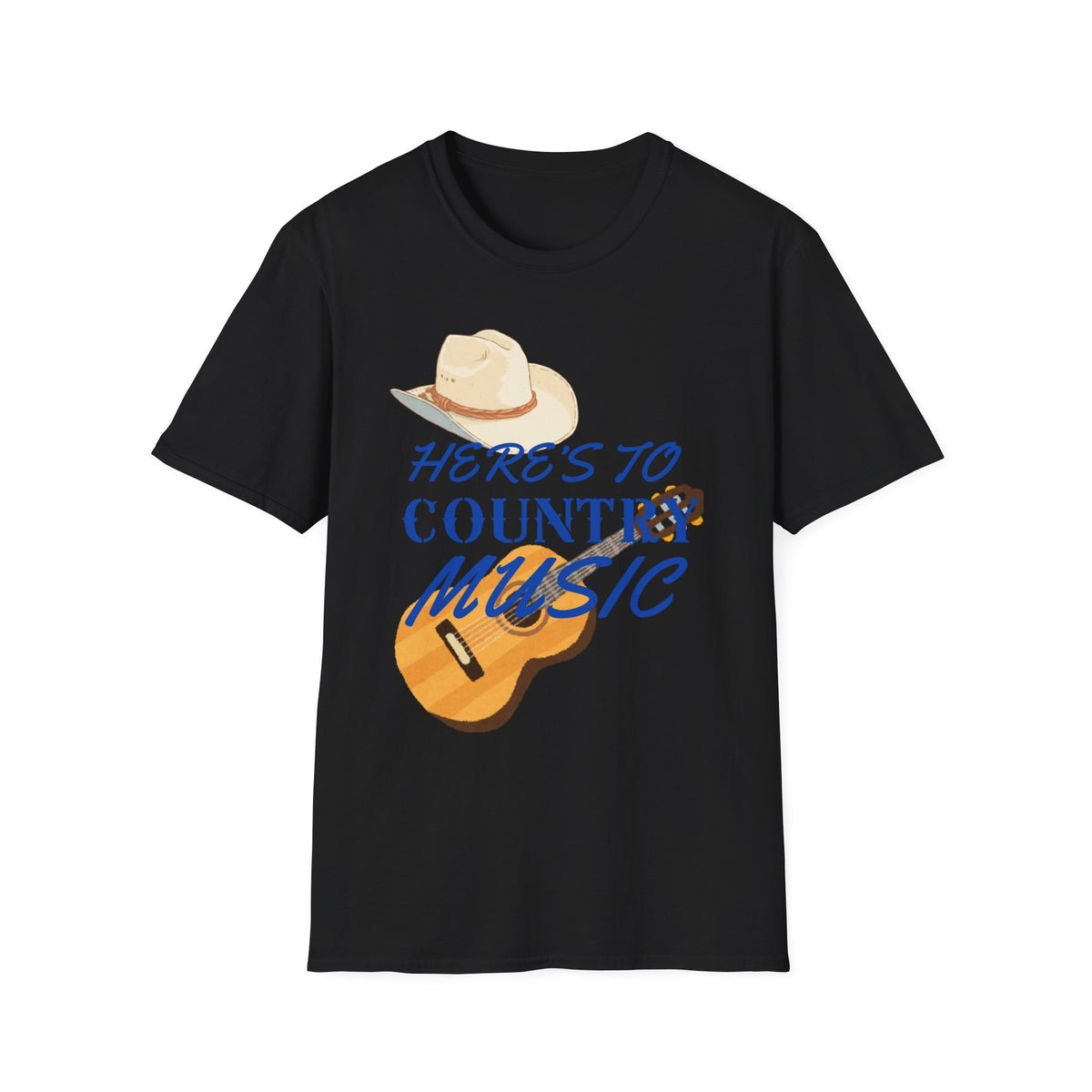 Heres to Country Music TShirt  Cowboy Hat & Guitar Design