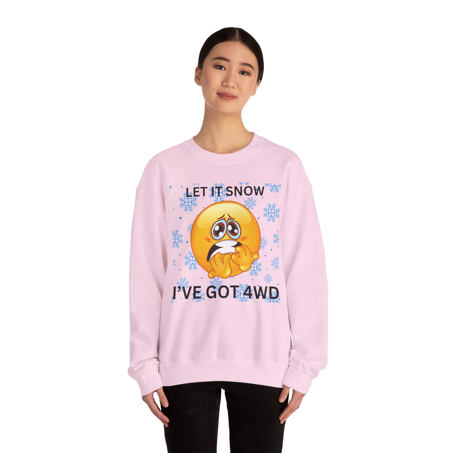 Crewneck Sweatshirt - 'Let It Snow I've Got 4WD' Funny Winter Emoji Design