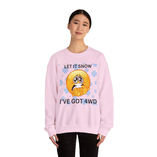 Crewneck Sweatshirt - 'Let It Snow I've Got 4WD' Funny Winter Emoji Design