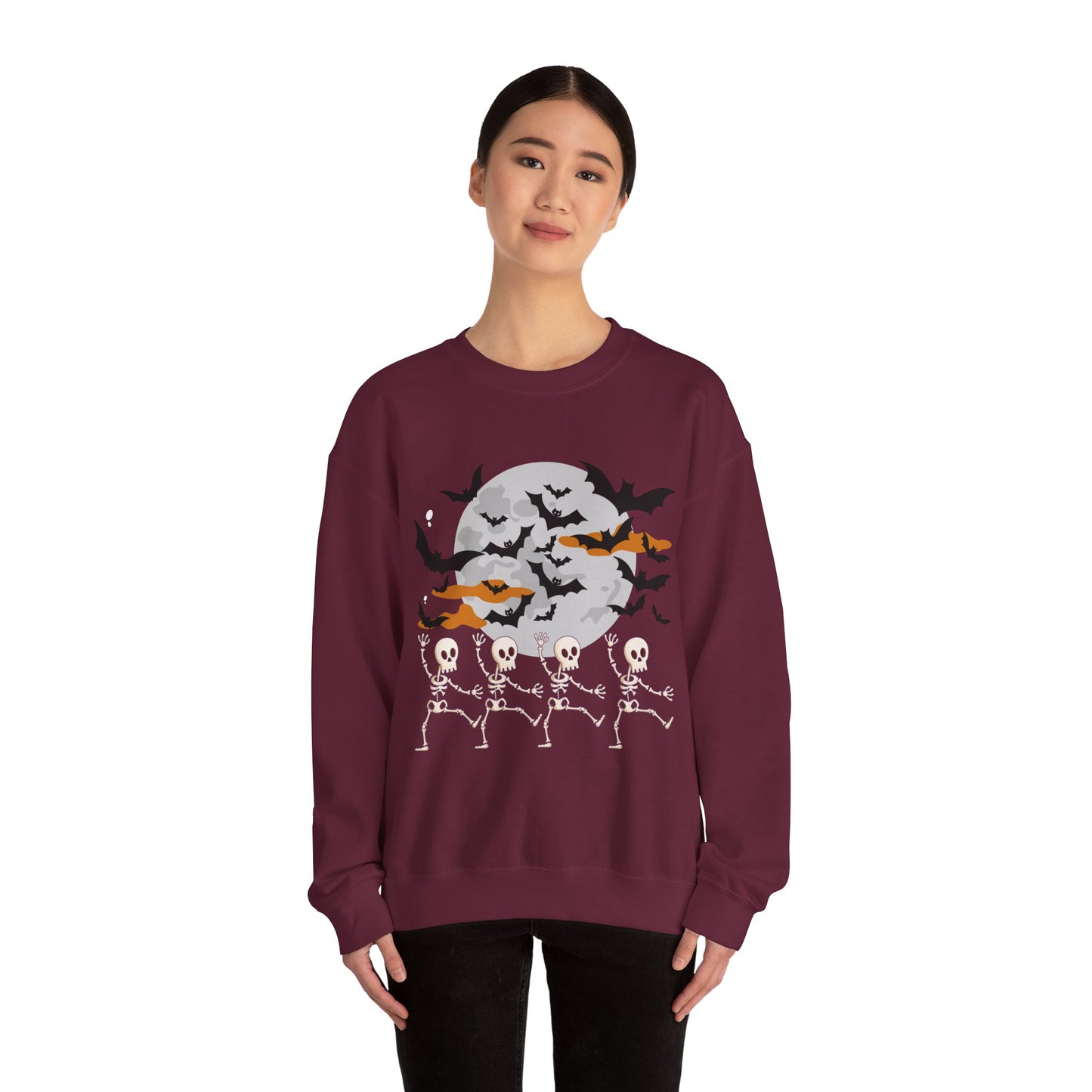 Spooky Skeleton Halloween Sweatshirt, Cozy Crewneck Pullover, Unisex Halloween Apparel, Fall Fashion, Perfect for Pumpkin Patches