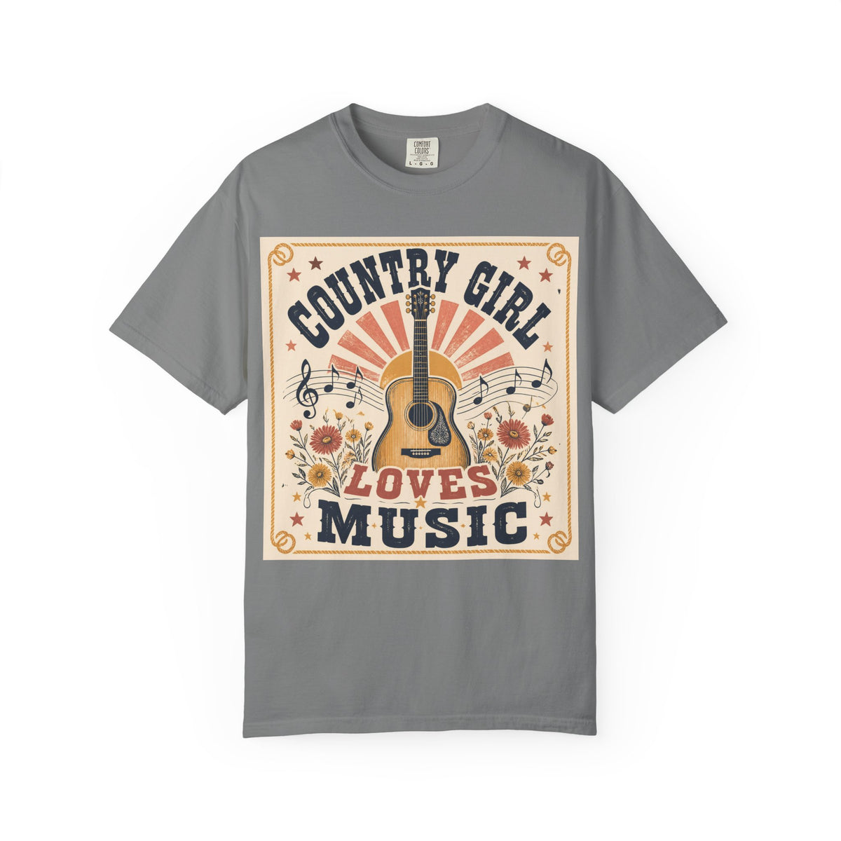 Country Girl Loves Music T-shirt | Acoustic Guitar Floral Vintage Design