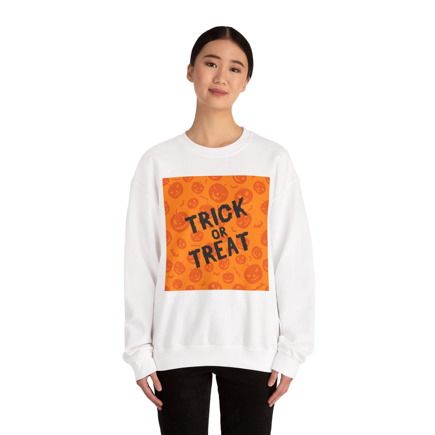 Halloween Trick or Treat Crewneck Sweatshirt, Cozy Fall Apparel, Unisex Sweater, Festive Halloween Sweater, Pumpkin Theme Sweatshirt